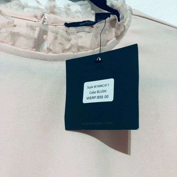 Mark New York Blush  Pink Long Sheer Polka Puff Sleeves Blouse With Ruff… - Picture 5 of 6